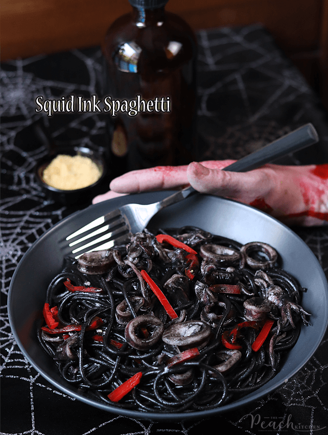 Squid Ink Pasta with Octopus and Spicy Tomato Sauce - Tiffani Thiessen